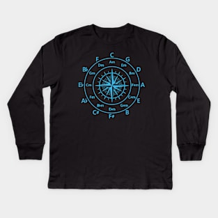 Circle of Fifths Old Compass Style Cool Blue Kids Long Sleeve T-Shirt